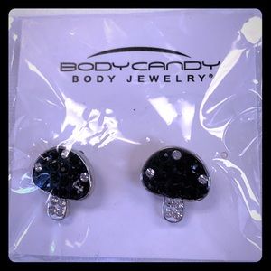 Black rhinestone mushroom earrings